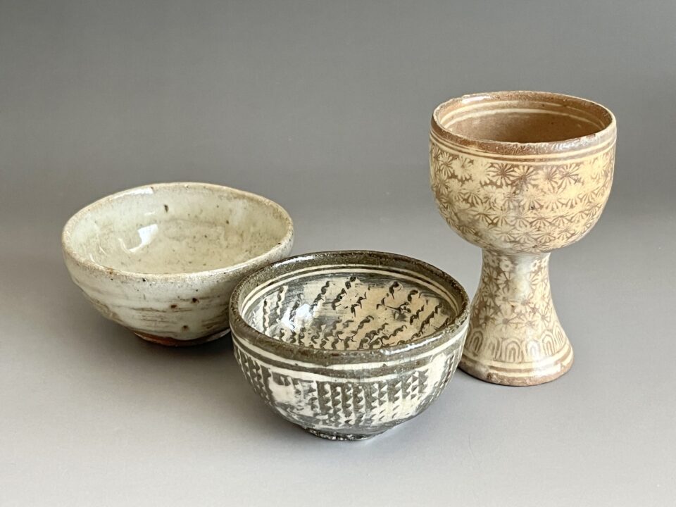 ★ 吉田明 （師 江崎一生） 粉引　三島　花三島　ぐい呑三種　馬上杯　酒盃　酒器