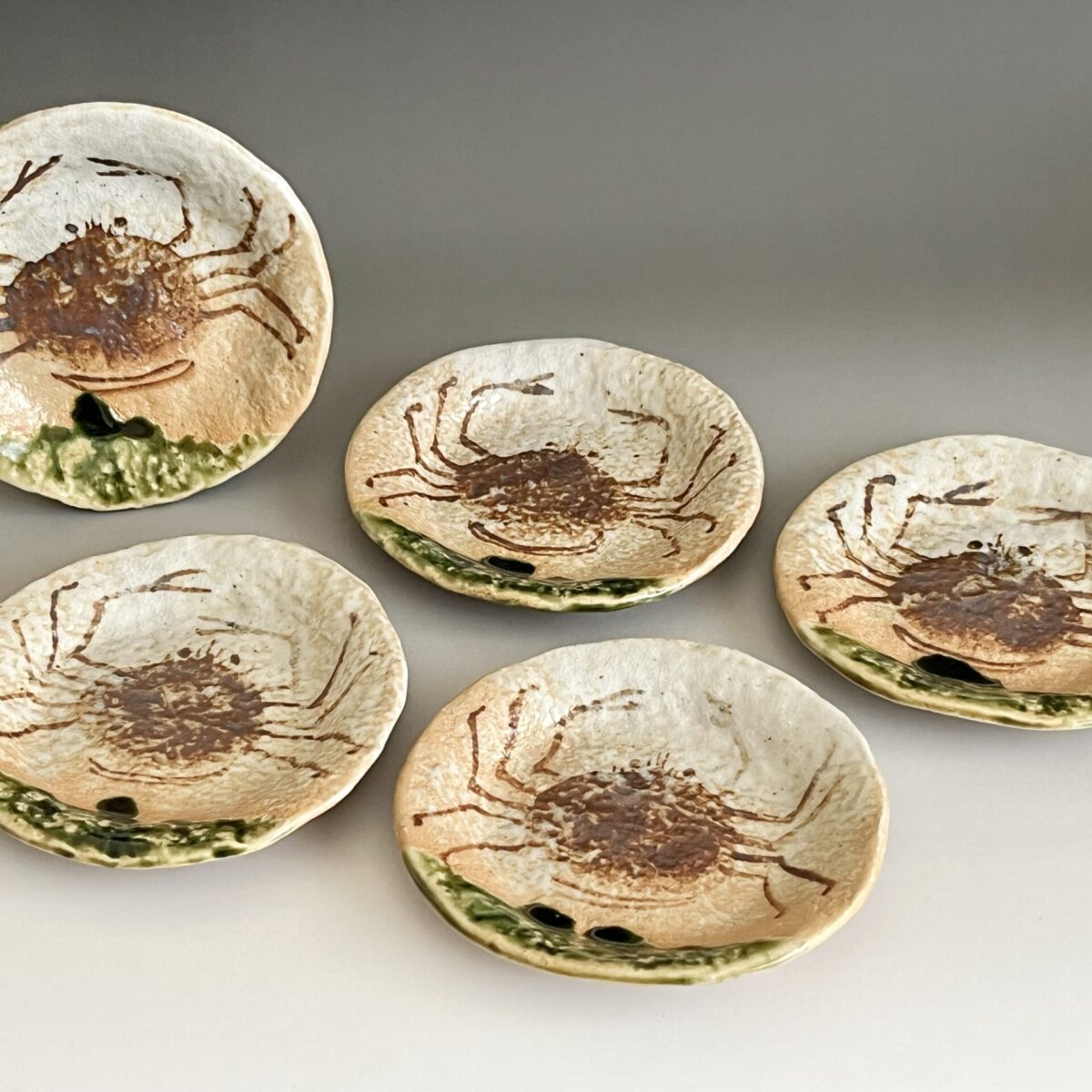 魯山人写　織部蟹文銘々皿　五客