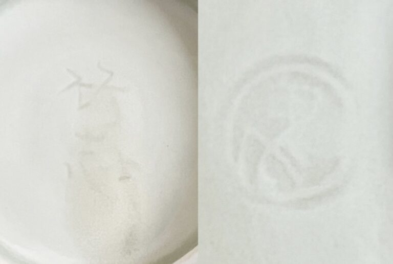 川瀬竹志 （父 二代 川瀬竹春） 白磁碗　陽刻鳳凰花唐草文　茶碗　茶道具の陶印