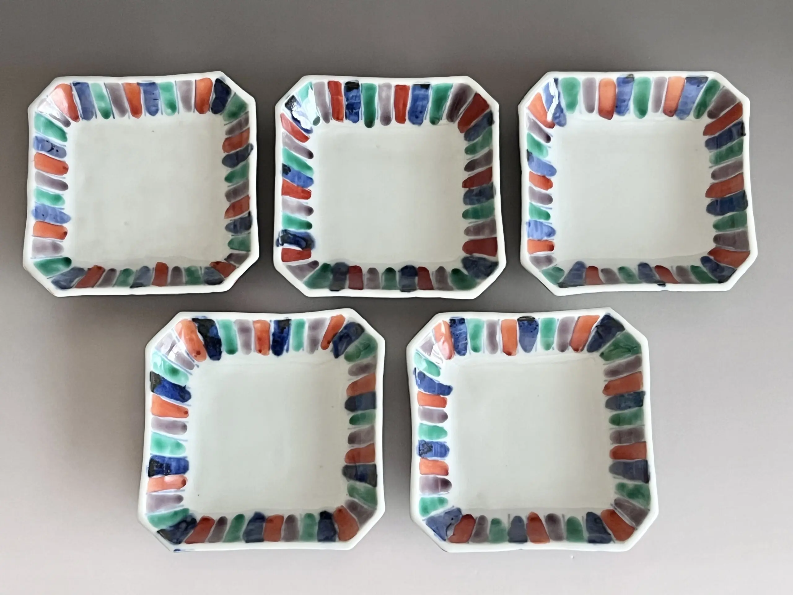 須田菁華 九谷焼 色絵隅切り角小皿 五客 五枚 銘々皿 懐石 会席 和食器