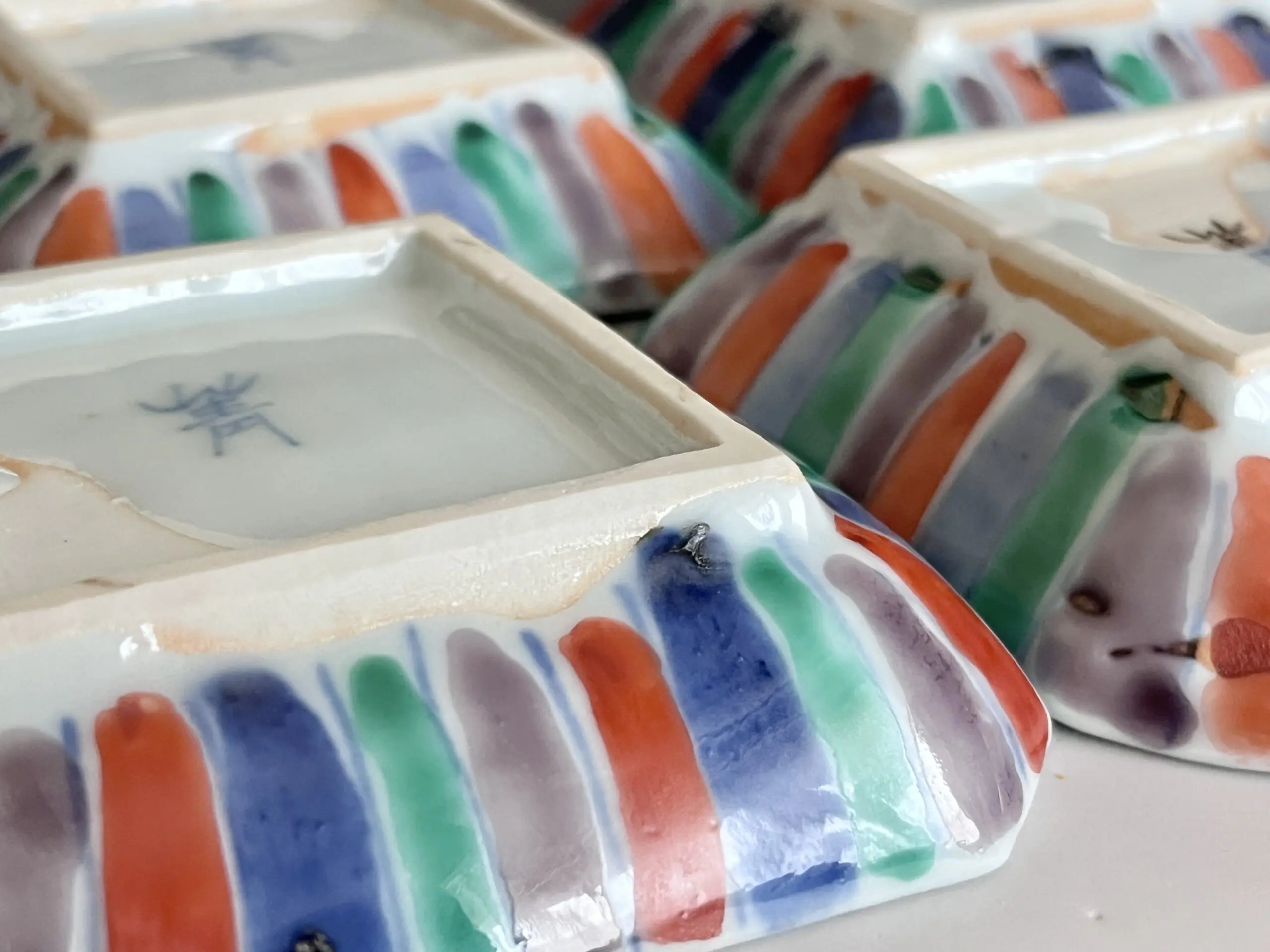 須田菁華 九谷焼 色絵隅切り角小皿 五客 五枚 銘々皿 懐石 会席 和食器